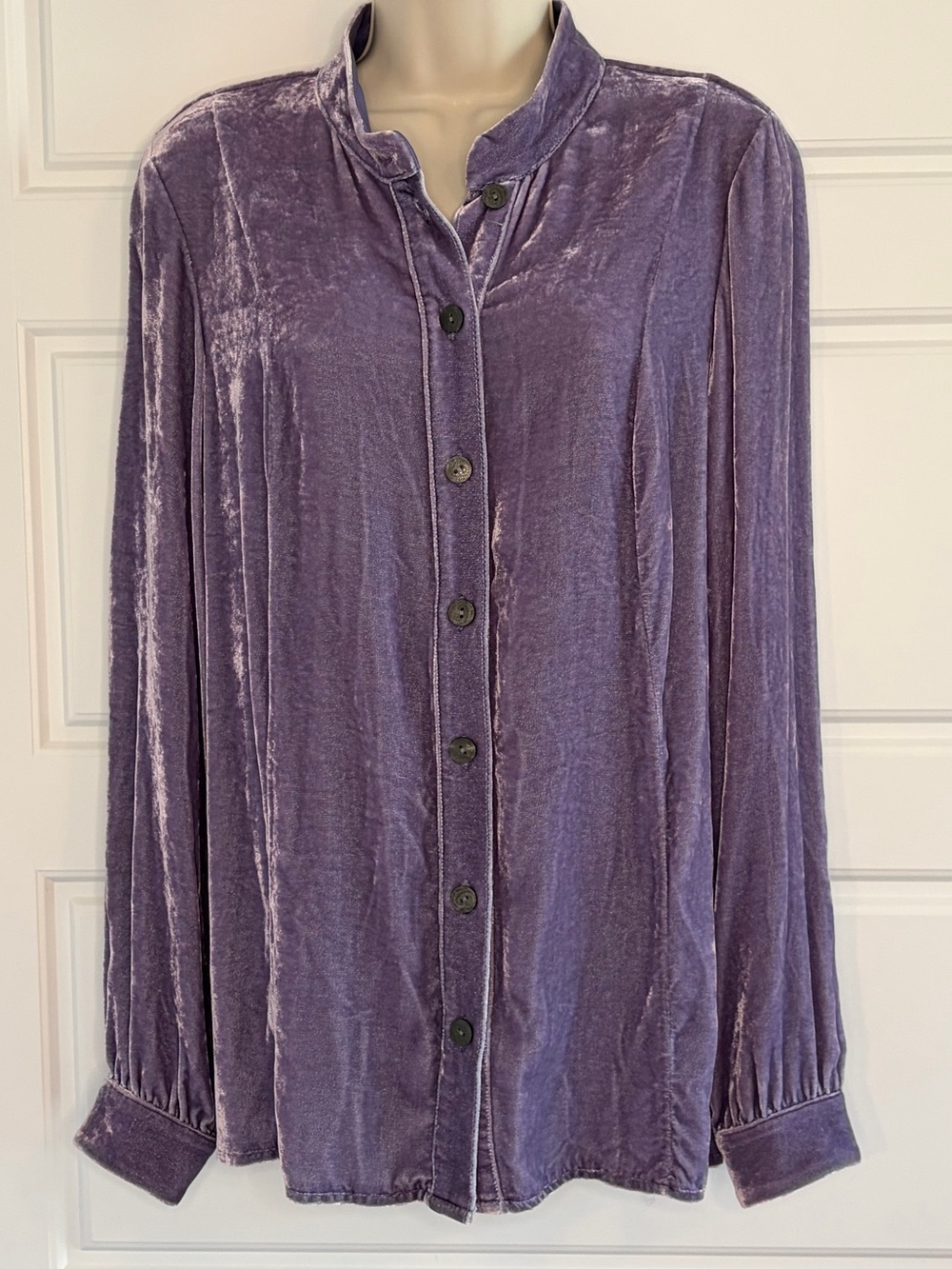 J Jill Silk Blend Velvet Boho Long Sleeve Button Up Blouse Lavender Size S Tall